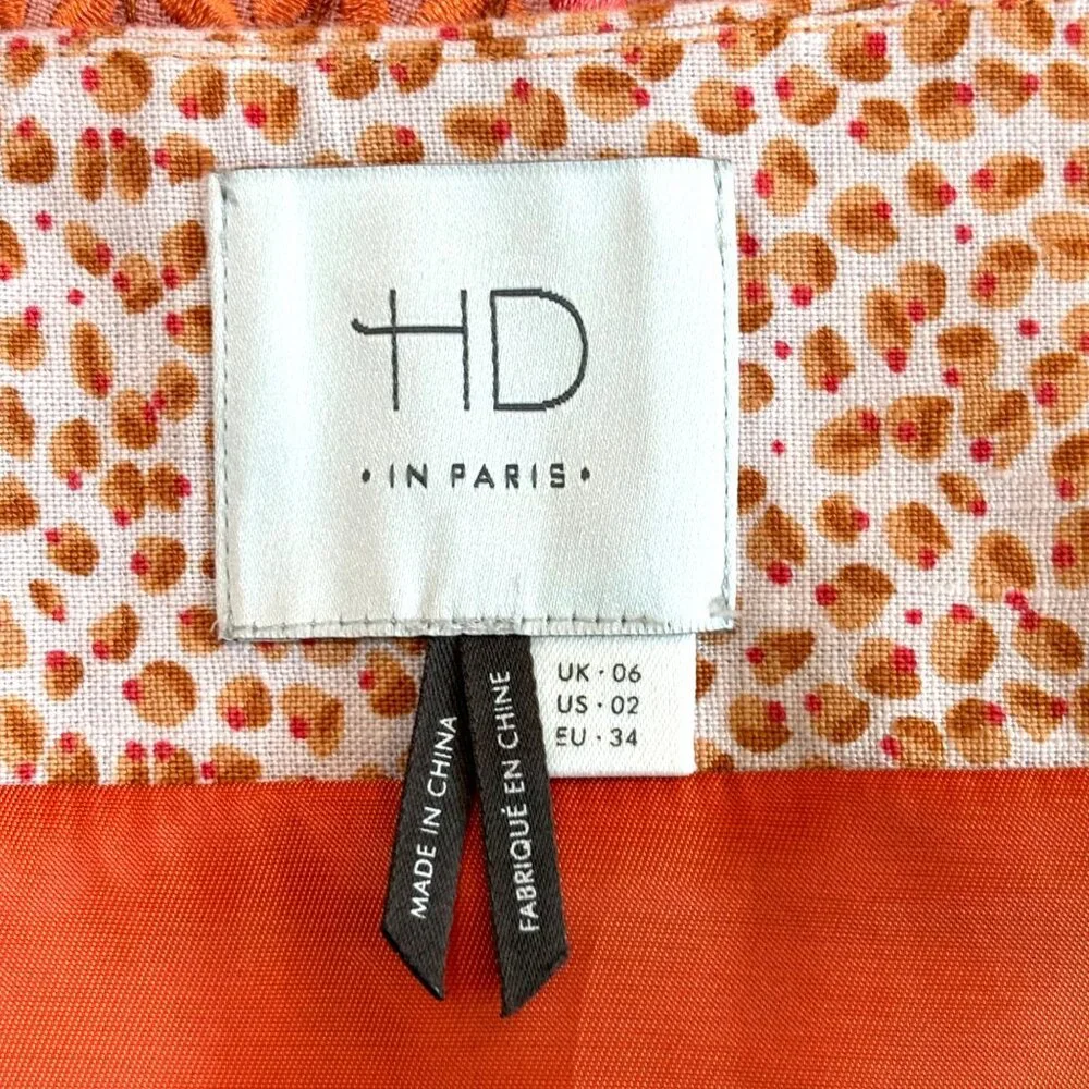 Anthropologie HD in Paris Embroidered 100% Linen‎ Skirt Lined Ombre Mini Size 2
